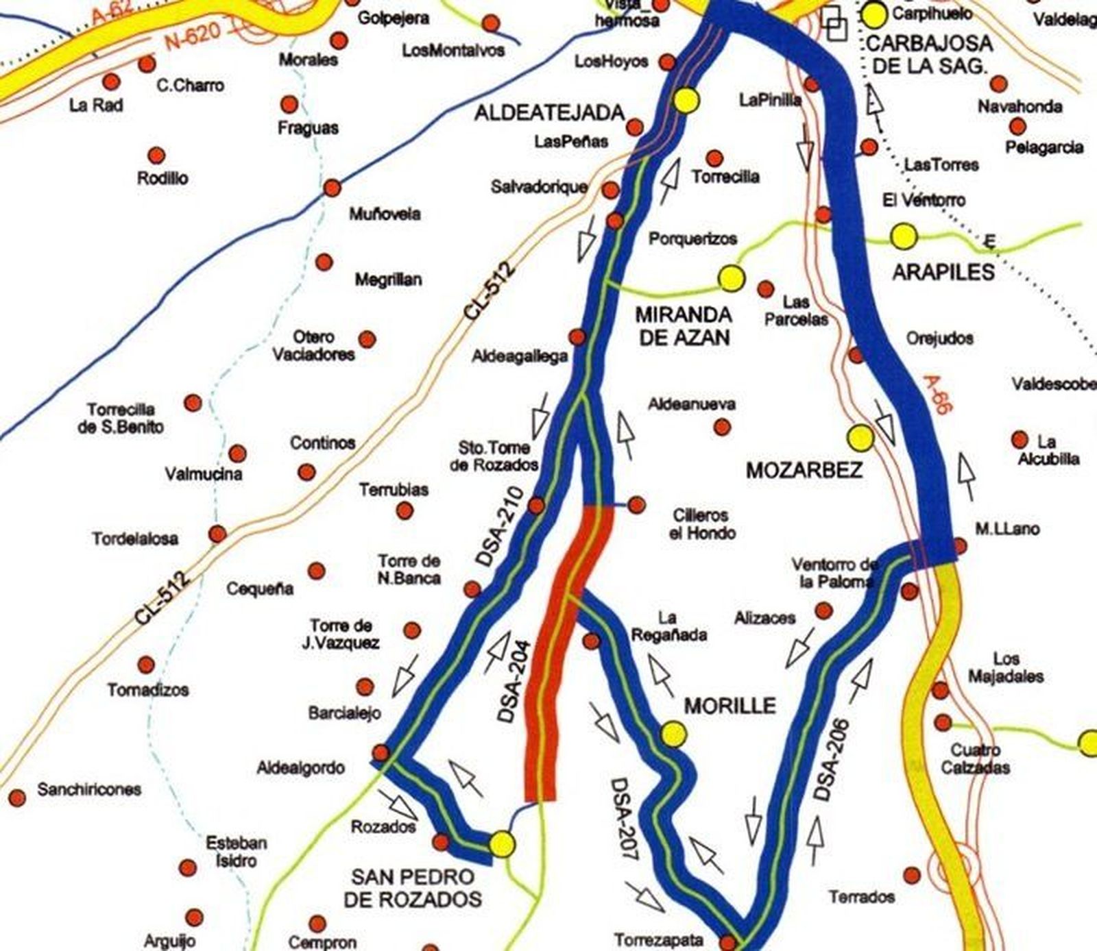 Corte del tramo que une los cruces de acceso a Cilleros el Hondo y San Pedro de Rozados