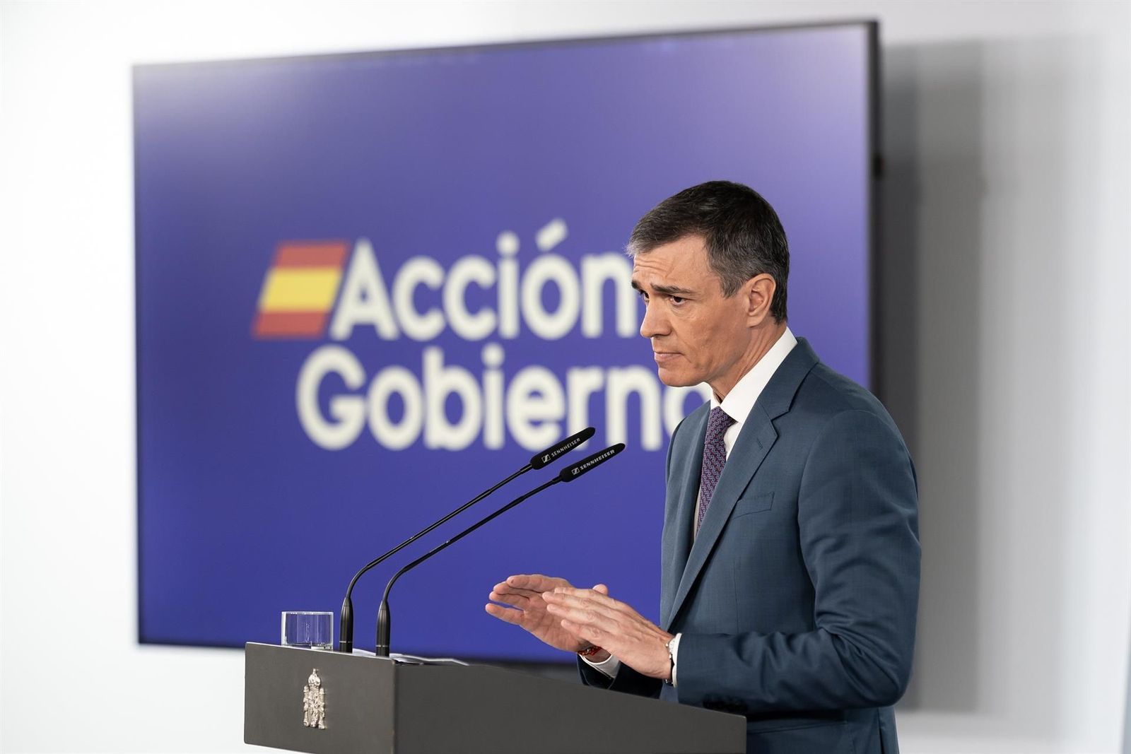 El presidente del Gobierno, Pedro Sánchez, comparece ante los medios, en el Palacio de la Moncloa, a 29 de abril de 2025, en Madrid (España). - Diego Radamés - Europa Press