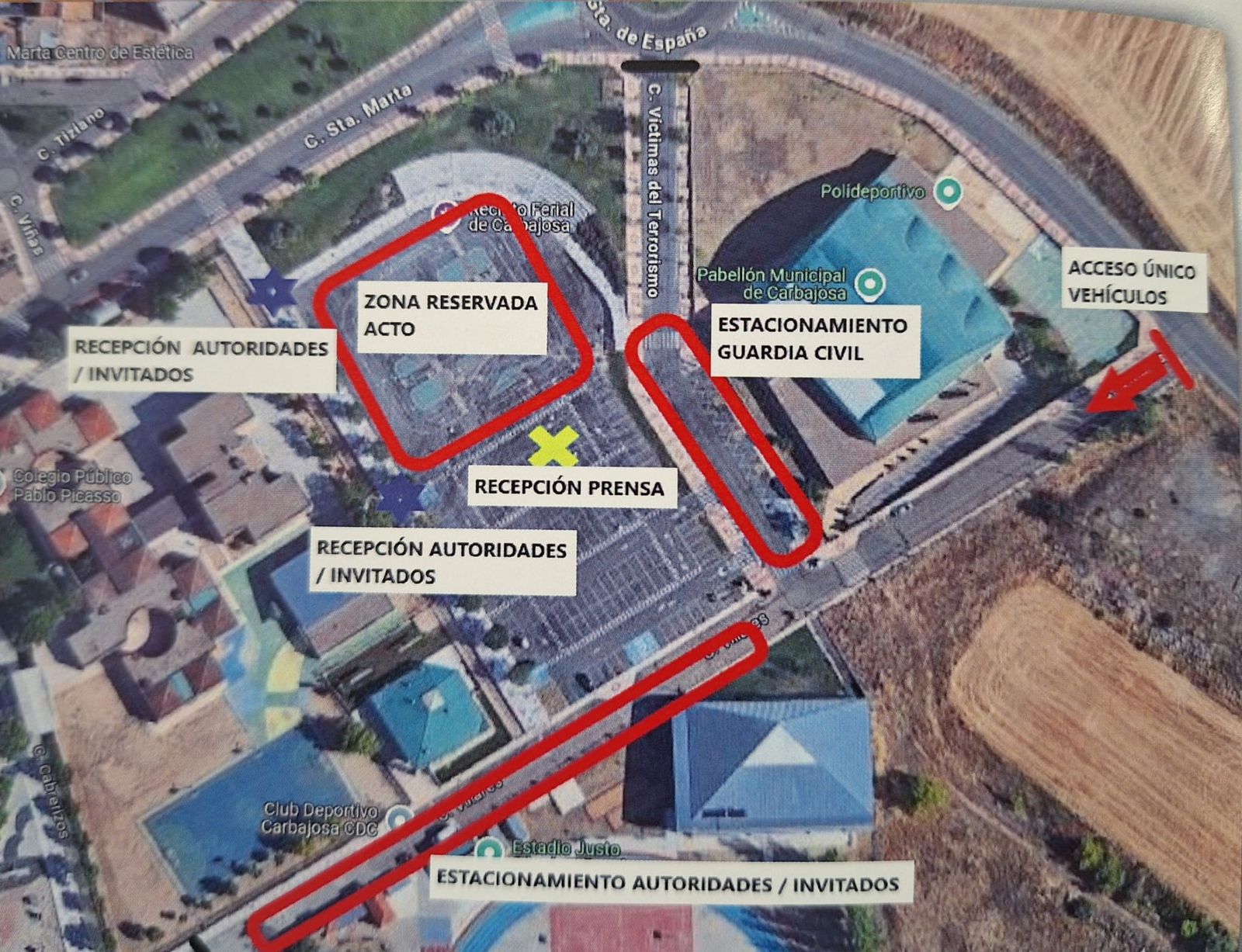 Ordenación acceso acto aniversario Guardia Civil en Carbajosa 