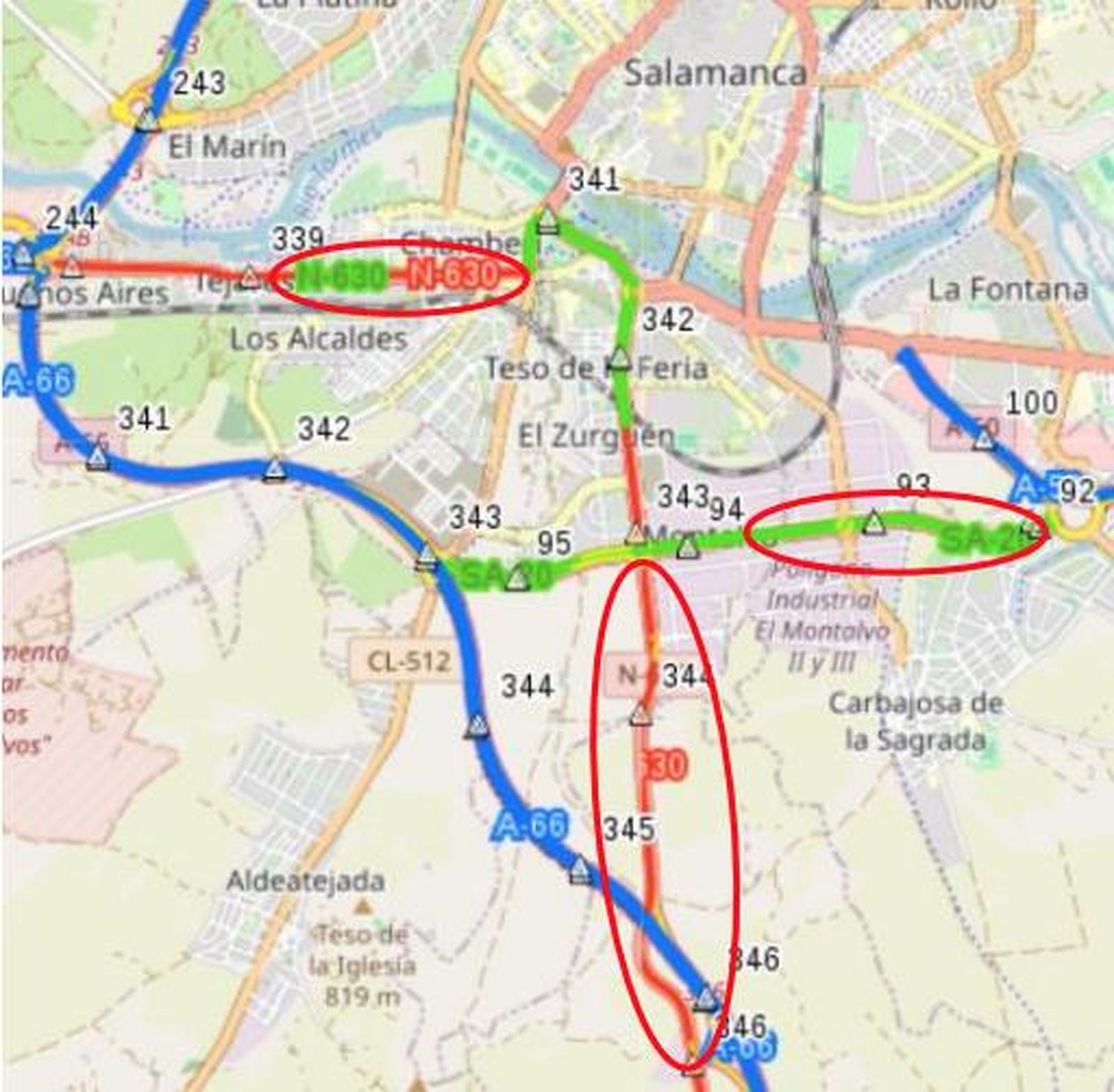 Zonas de Actuación en Salamanca sobre N-630 y SA-20