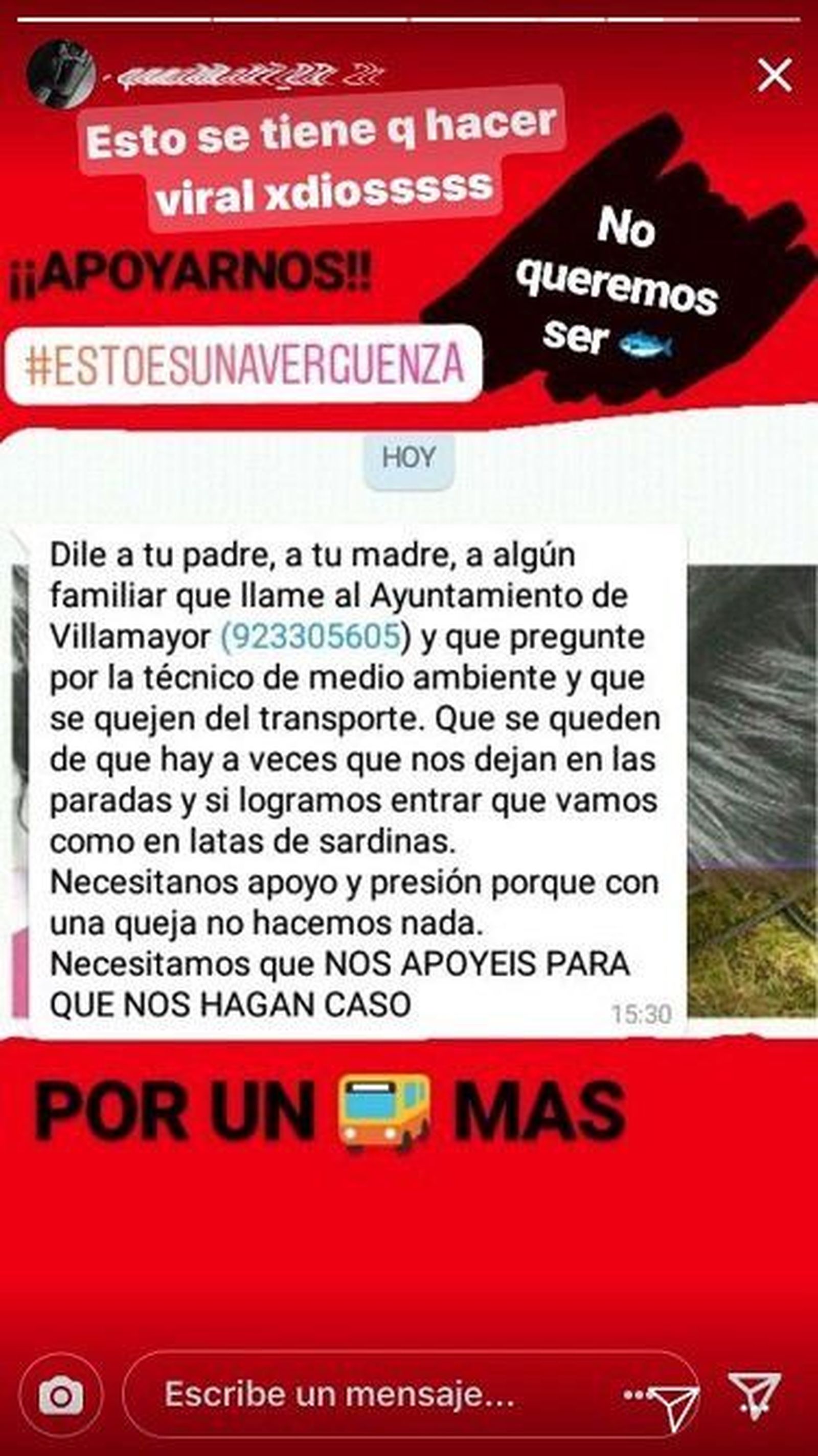Los jóvenes de Villamayor se quejan del servicio de Avanza Bus