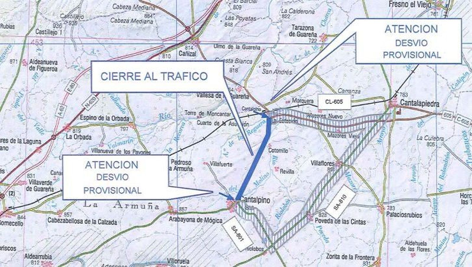 La carretera de Riolobos a la CL-605, permanecerá cortada entre el 5 de junio y el 14 de julio 
