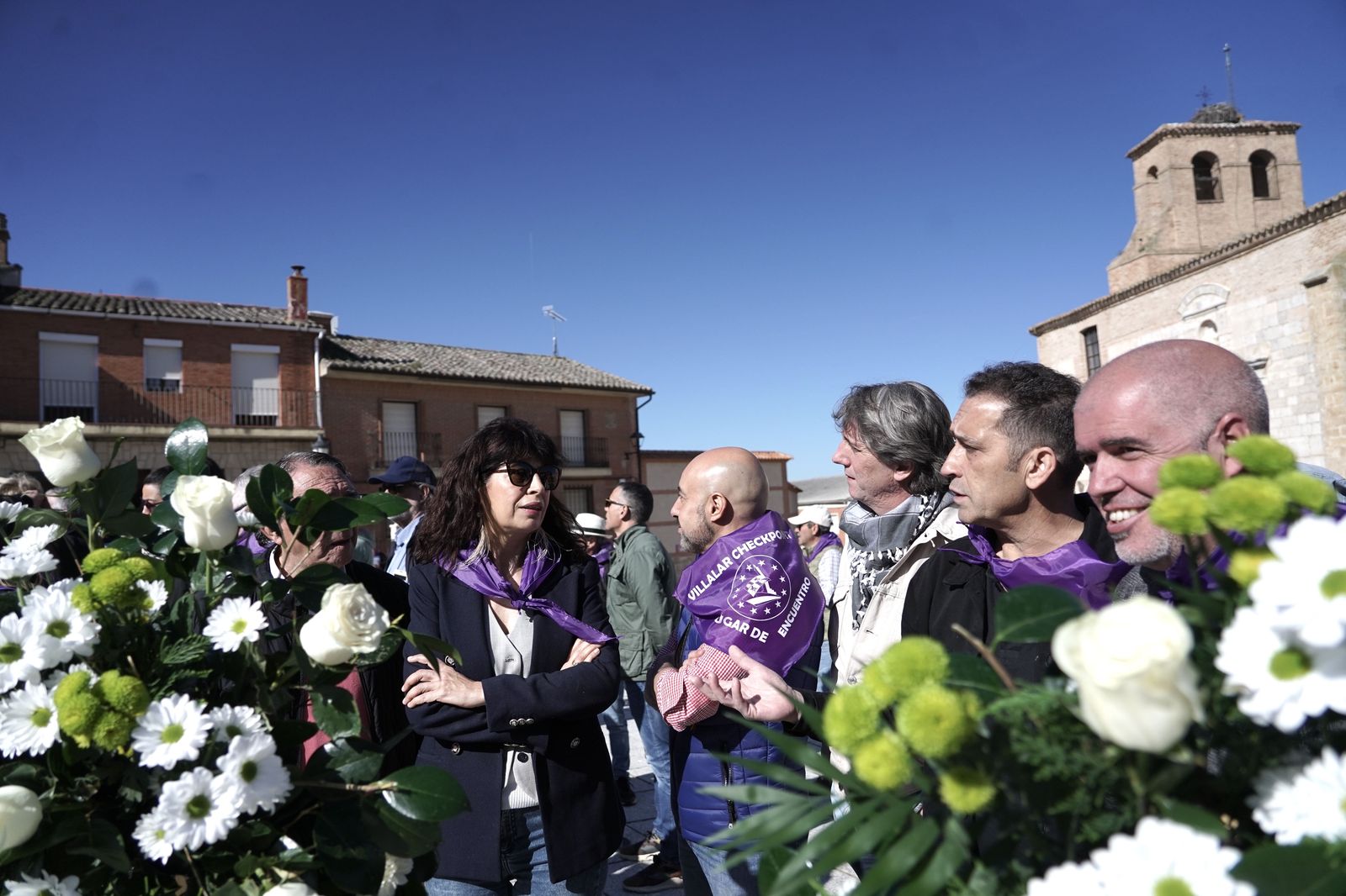 Miriam Chacón  ICAL . La ministra de Igualdad y presidenta del PSOE Castilla y León, Ana Redondo junto al secretario general del PSOE de Castilla y León, Carlos Martínez, el secretario general de CCOO Unai Sordo, y los responsables autonómicos, Óscar Lobo y Vicente Andrés, en la celebración de la fiesta de Castilla y León en Villalar de los Comuneros