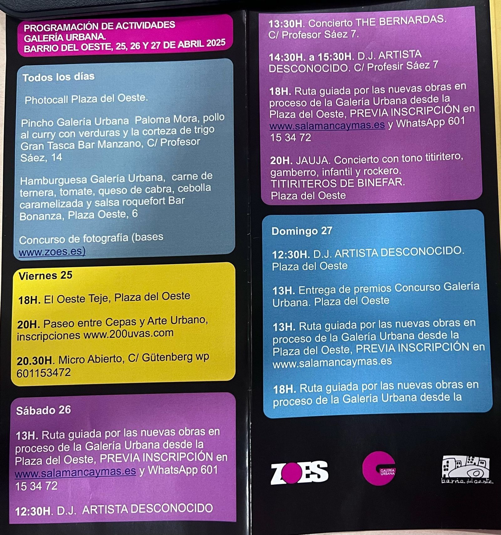 Programación de actividades Galería Urbana