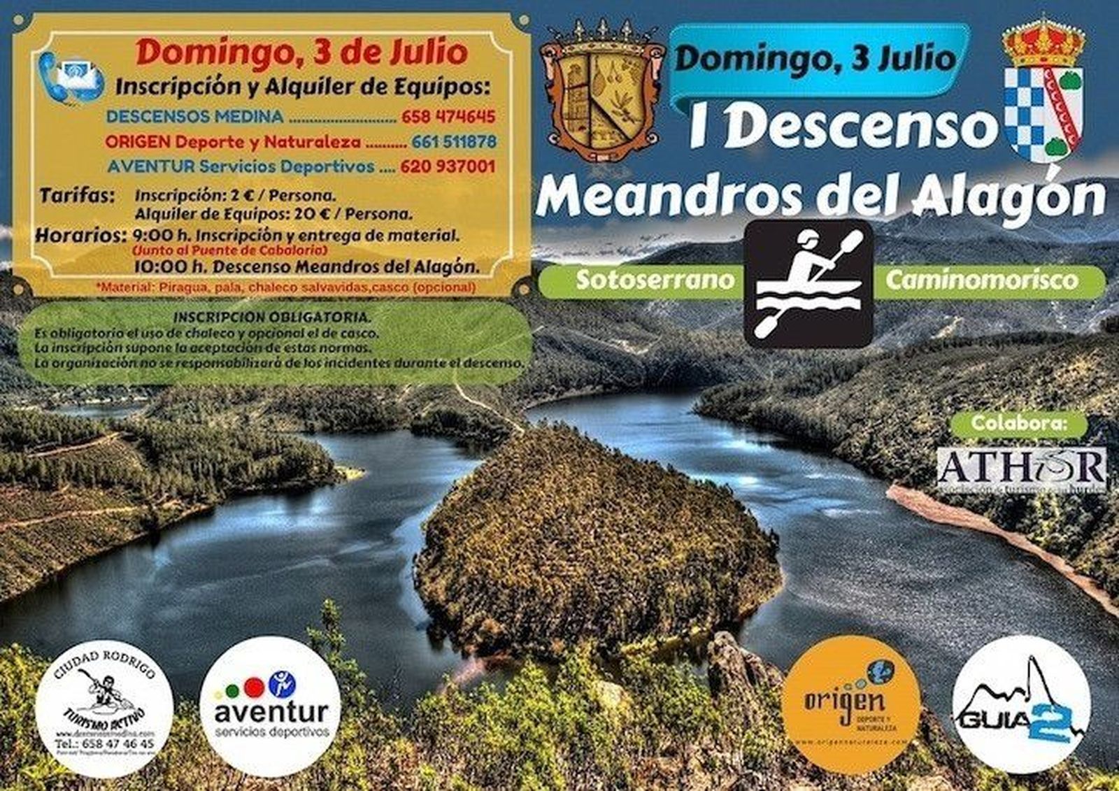 Sotoserrano y Cáceres, unidos en el primer Descenso en Piraguas Meandros del Río Alagón