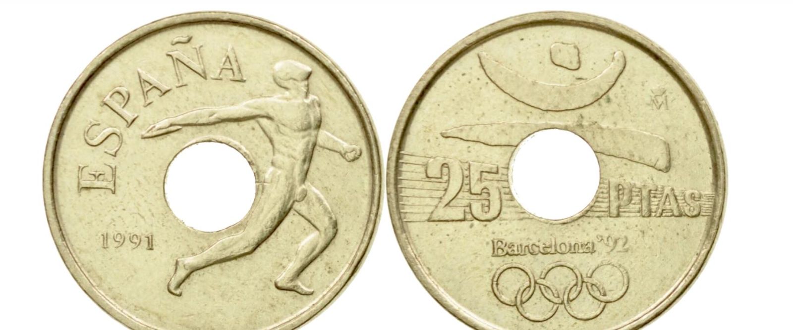 Imagen de la moneda de 25 pesetas de las Olimpiadas de Barcelona del año 1992. Foto Collemone