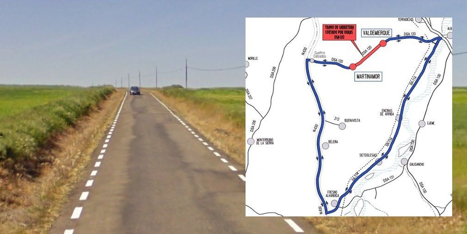 La carretera de Martinamor y Valdemierque, cortada desde el 3 de julio