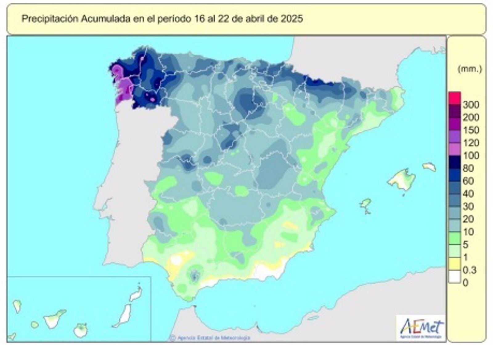 Las lluvias acumuladas en este año hidrológico suben a 541 lm2, un 20% más de lo normal.   AEMET