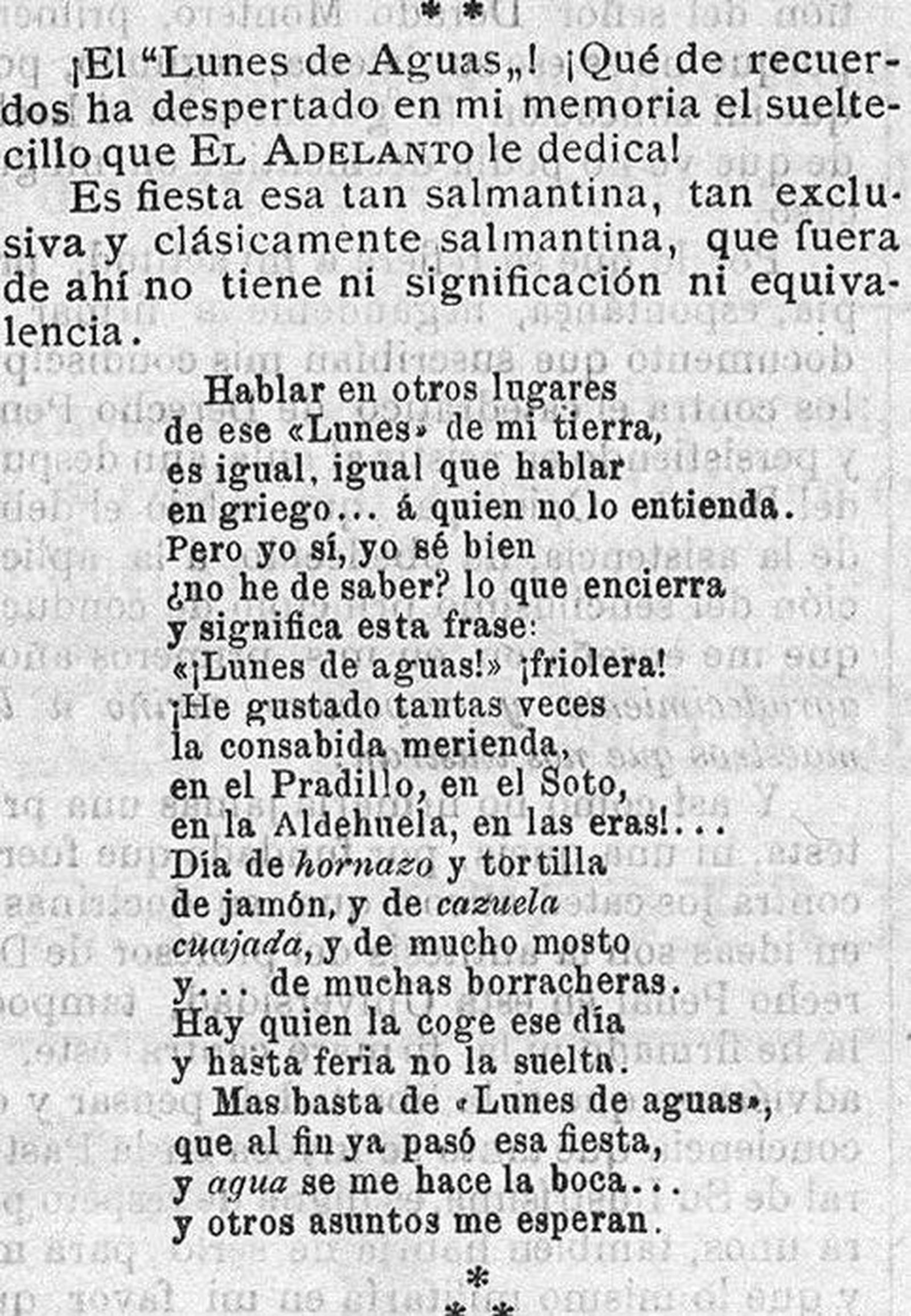 Lunes de aguas, en el Adelanto de 1897